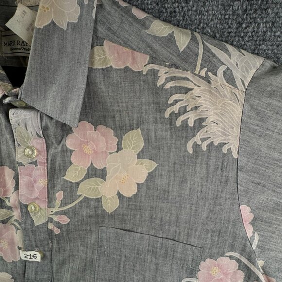 VTG Mark Raysten Malihini Large USA Made Half Button Up Shirt Floral Gray Pink - Picture 12 of 16